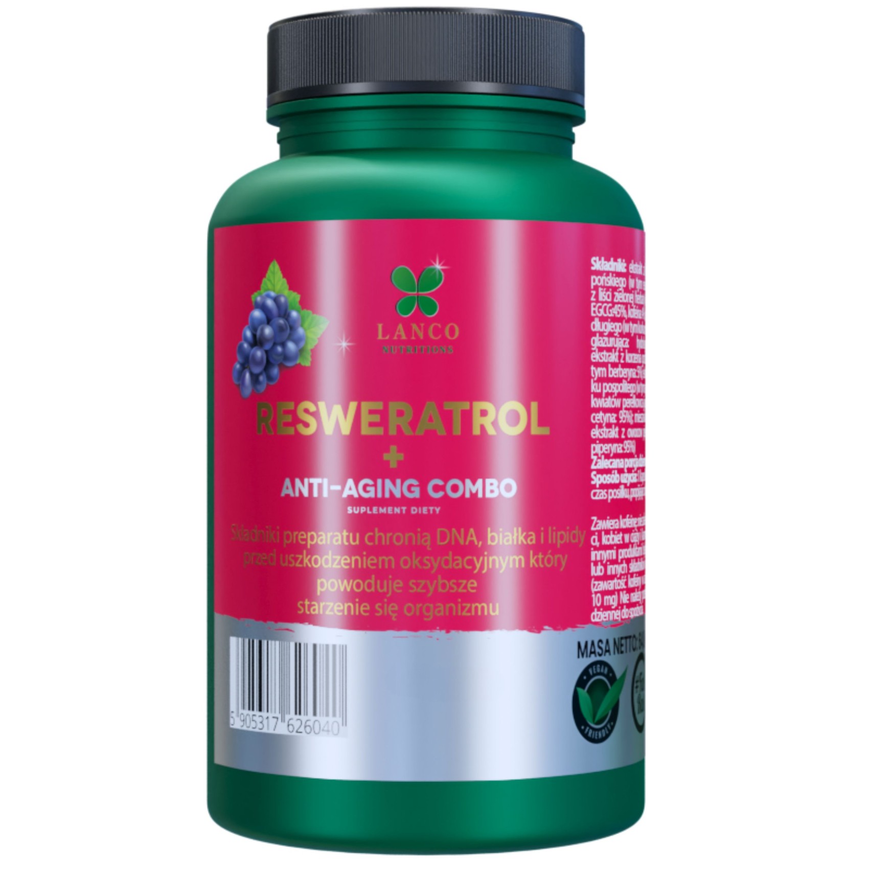 Lanco Nutritions Resweratrol + Anti-Aging Combo suplement diety Combo antyoksydacyjne, 60 kaps./1 opak.