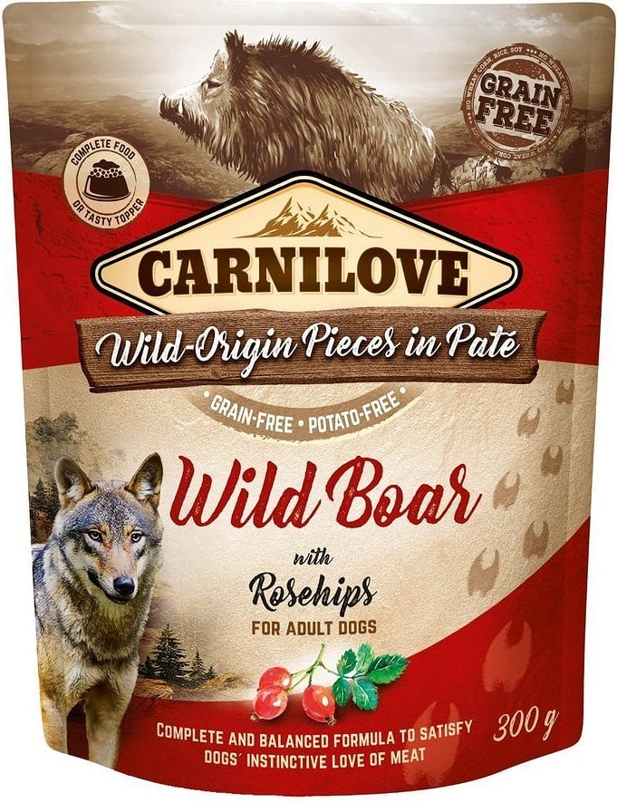 CARNILOVE Dog Paté Wild Boar with Rosehips 300g mokra karma dla psów Dzik z owocami dzikiej róży