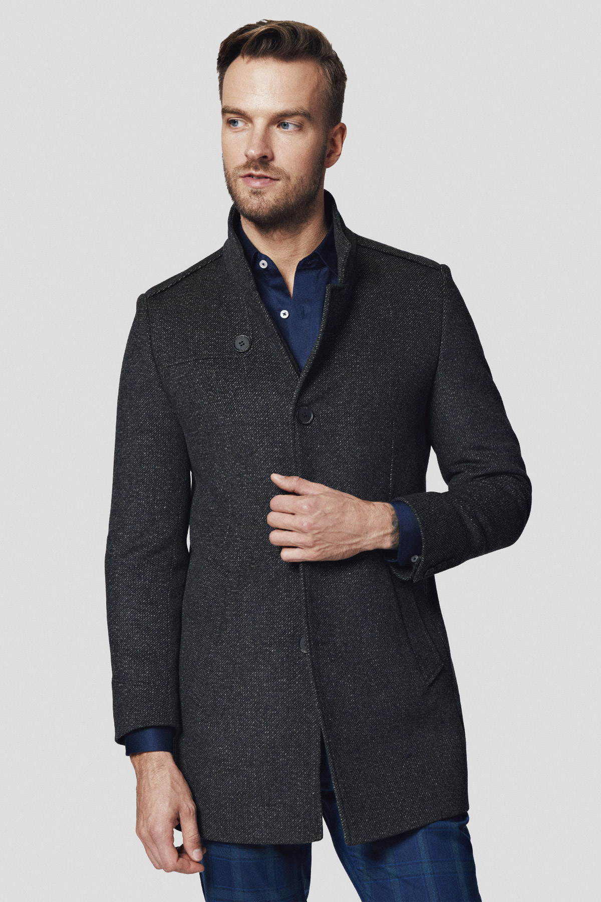 Lancerto Płaszcz Szary z Wełną Tilburg