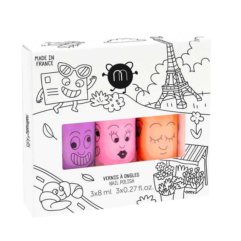 Nailmatic Kids Paris Neon zestaw: lakier do paznokci, 3x8 ml