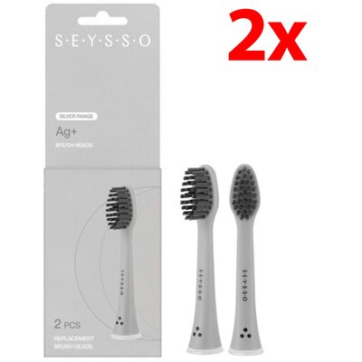 Oryginalna końcówka szczoteczki SEYSSO Carbon Silver Range AG+ Srebrny (2 szt.) (Delikatna dla dziąseł)