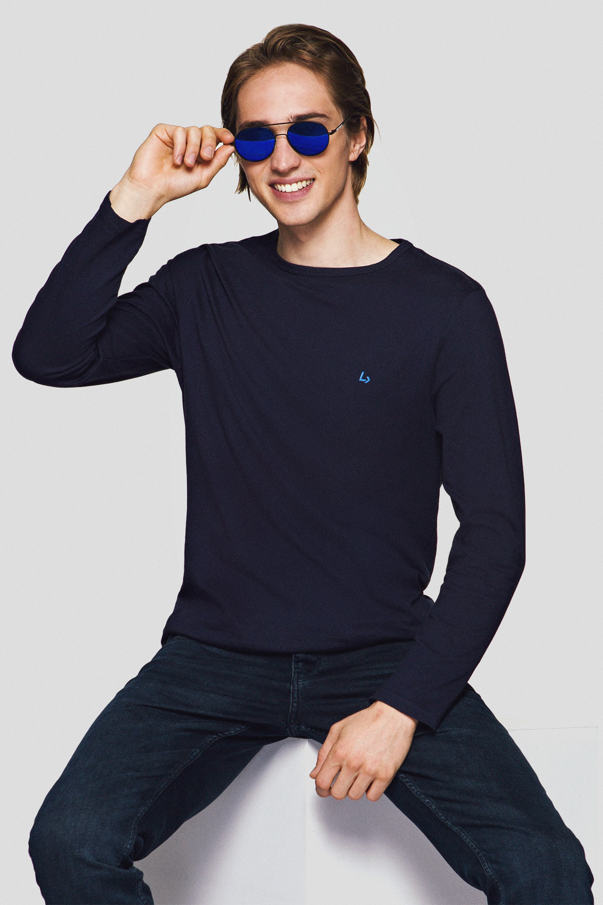 Lancerto Koszulka Granatowa Bawełniana z Długim Rękawem Runcorn