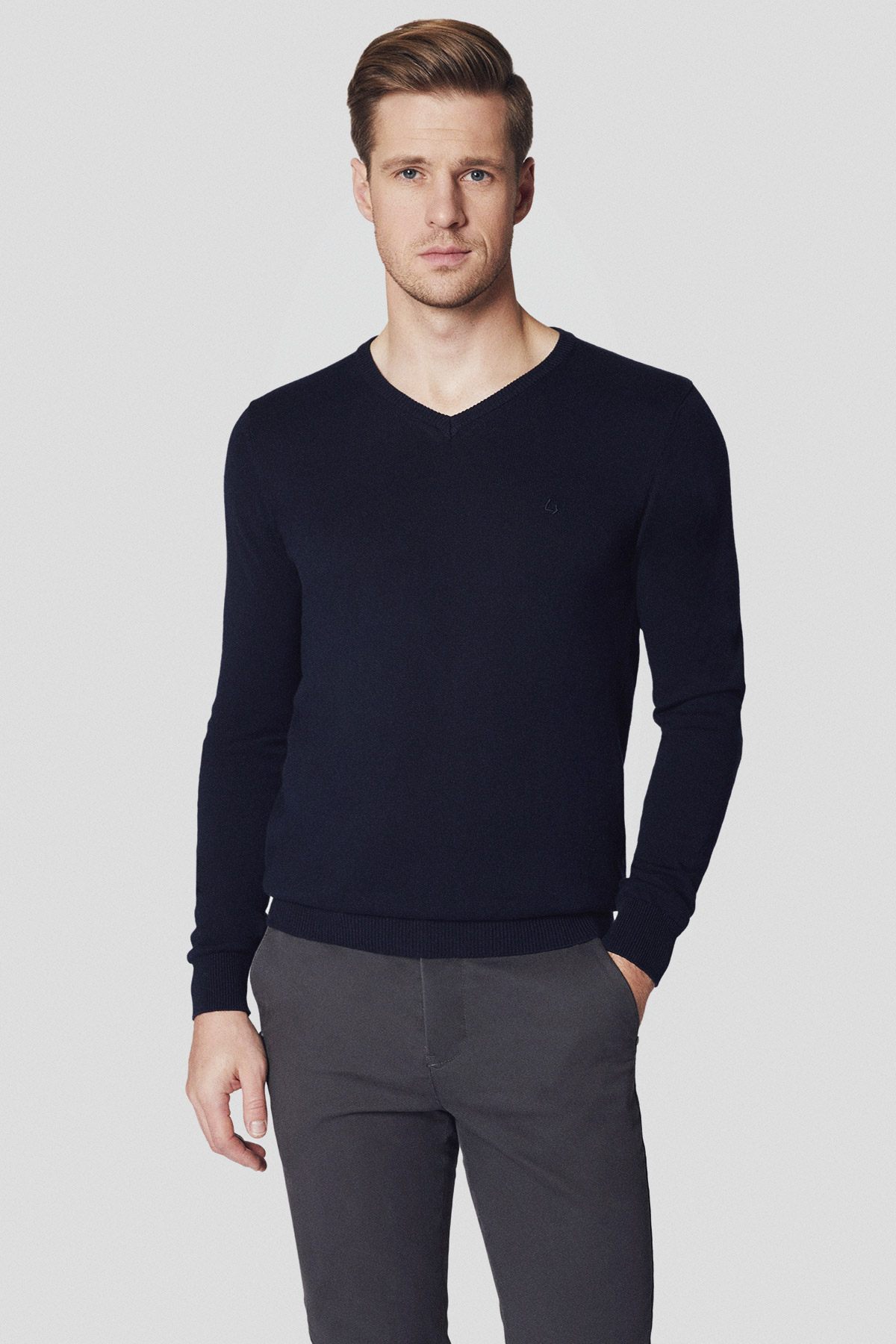 Lancerto Sweter Ciemnogranatowy z Bawełną w Serek Lenny
