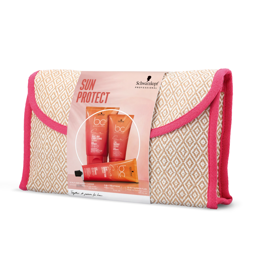 Schwarzkopf Professional BC Sun Protect zestaw: maska do włosów ochrona UV, 250 ml + szampon do włosów i ciała, 200 ml + kosmetyczka, 1 szt.