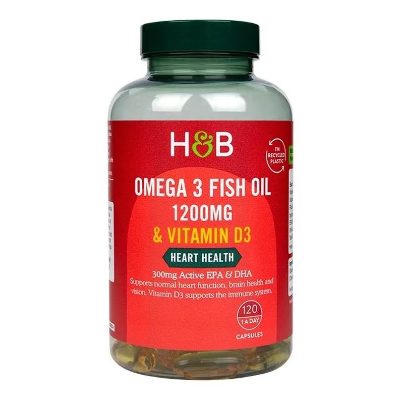 Holland & Barrett Omega 3 Fish Oil 1200mg & Vitamin D3 suplement diety, 120 kaps./1 opak.