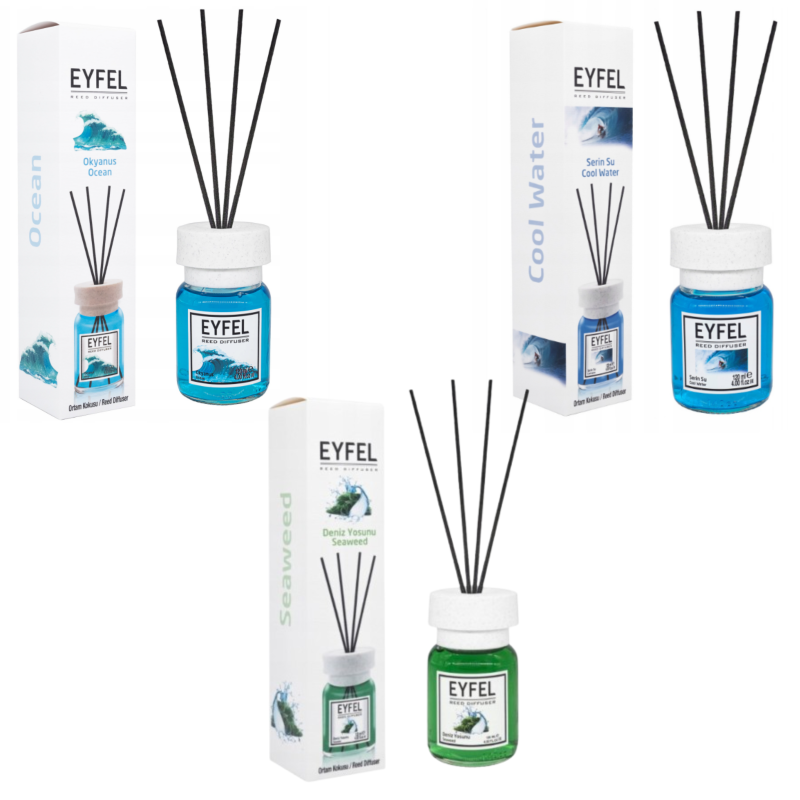 Eyfel zestaw zapachów do domu: zapach ocean, 120 ml + zapach cool water, 120 ml + zapach algi morskie, 120 ml