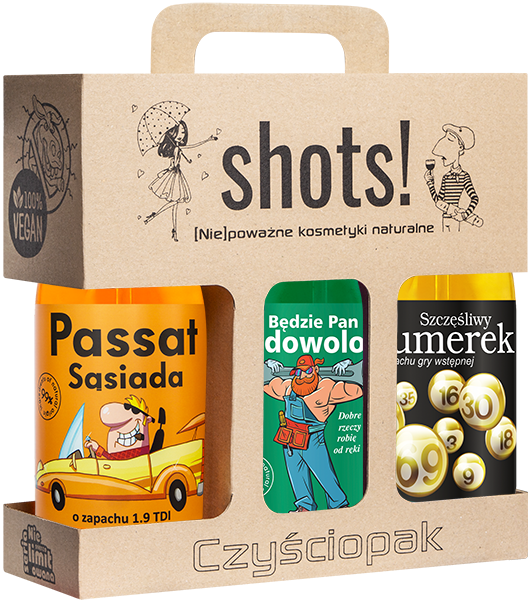Shots! zestaw żeli pod prysznic: Pssat Sąsiada, 500 ml + Będzie Pan Zadowolony, 500 ml + Szczęśliwy Numerek, 500 ml