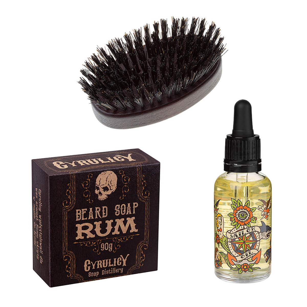 Cyrulicy Sailor zestaw: olejek do brody, 10 ml + mydło do brody z rumem, 100 g + kartacz do brody, 1 szt.