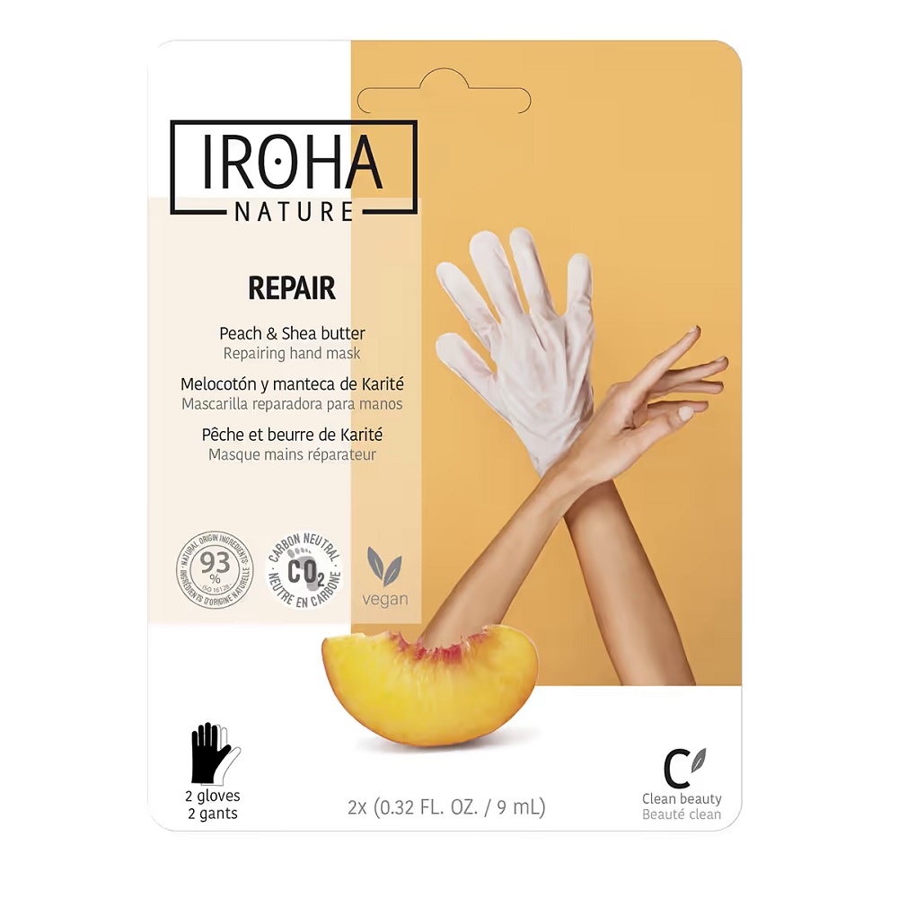 Iroha Nature Repair regenerująca maska do rąk w formie rękawic Peach & Shea Butter, 2x9 ml/1 opak.