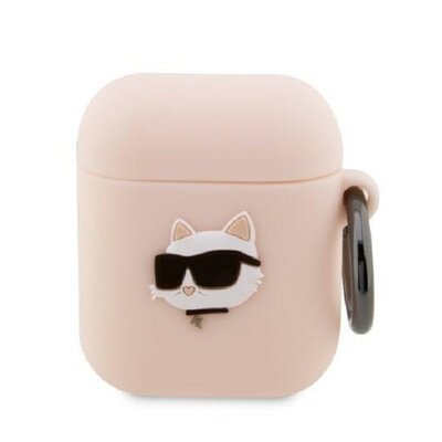 Etui na słuchawki KARL LAGERFELD Silicone Choupette Head 3D do Apple AirPods 1/2 Różowy