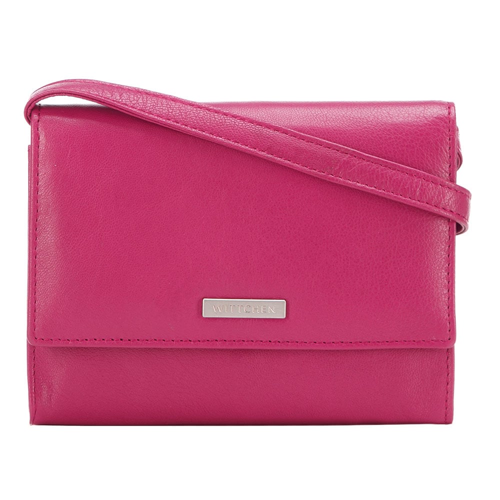 Damski portfelik crossbody ze skóry różowy