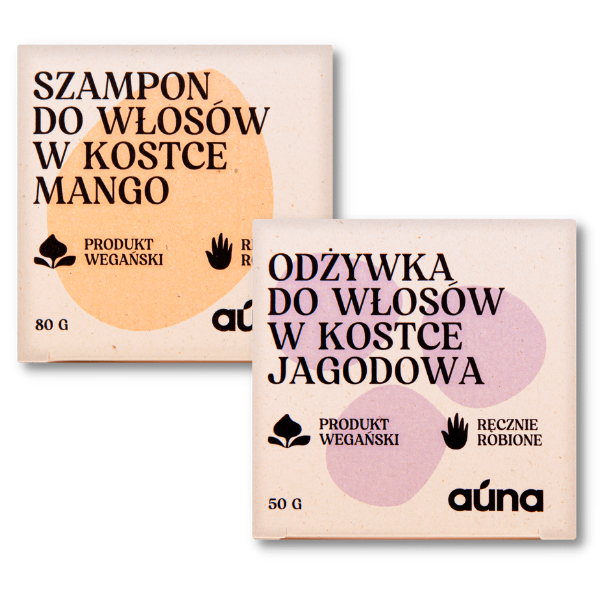 Auna zestaw: szampon mango w kostce, 80 g + odżywka jagodowa w kostce 50 g