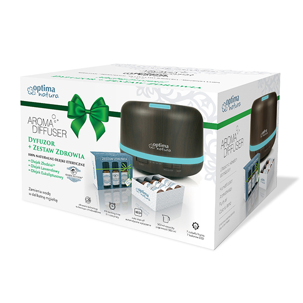 Optima Natura zestaw: dyfuzor ultradźwiękowy, 1 szt. + olejek Złodzei, 10 ml + olejek lawendowy, 10 ml + olejek eukaliptusowy, 10 ml