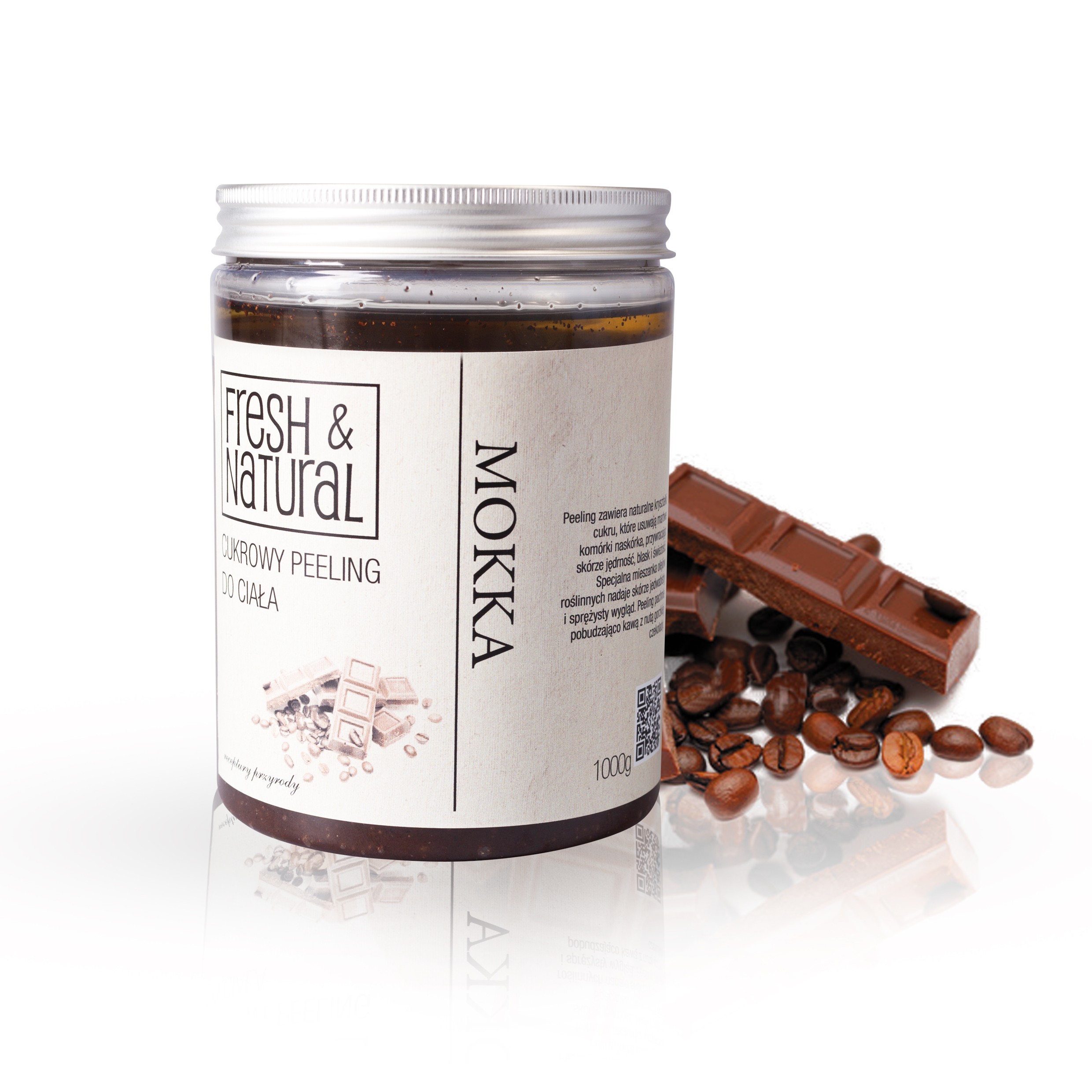 Fresh & Natural peeling cukrowy do ciała mokka, 1000 g