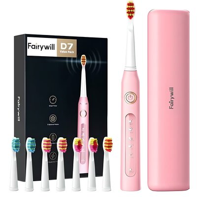 FairyWill FW-507 Plus Pink zestaw: szczoteczka soniczna do mycia zębow.+osłona ochronna 1 szt.+ Etui tramsportowe 1 szt. końcówki do szczoteczki so...
