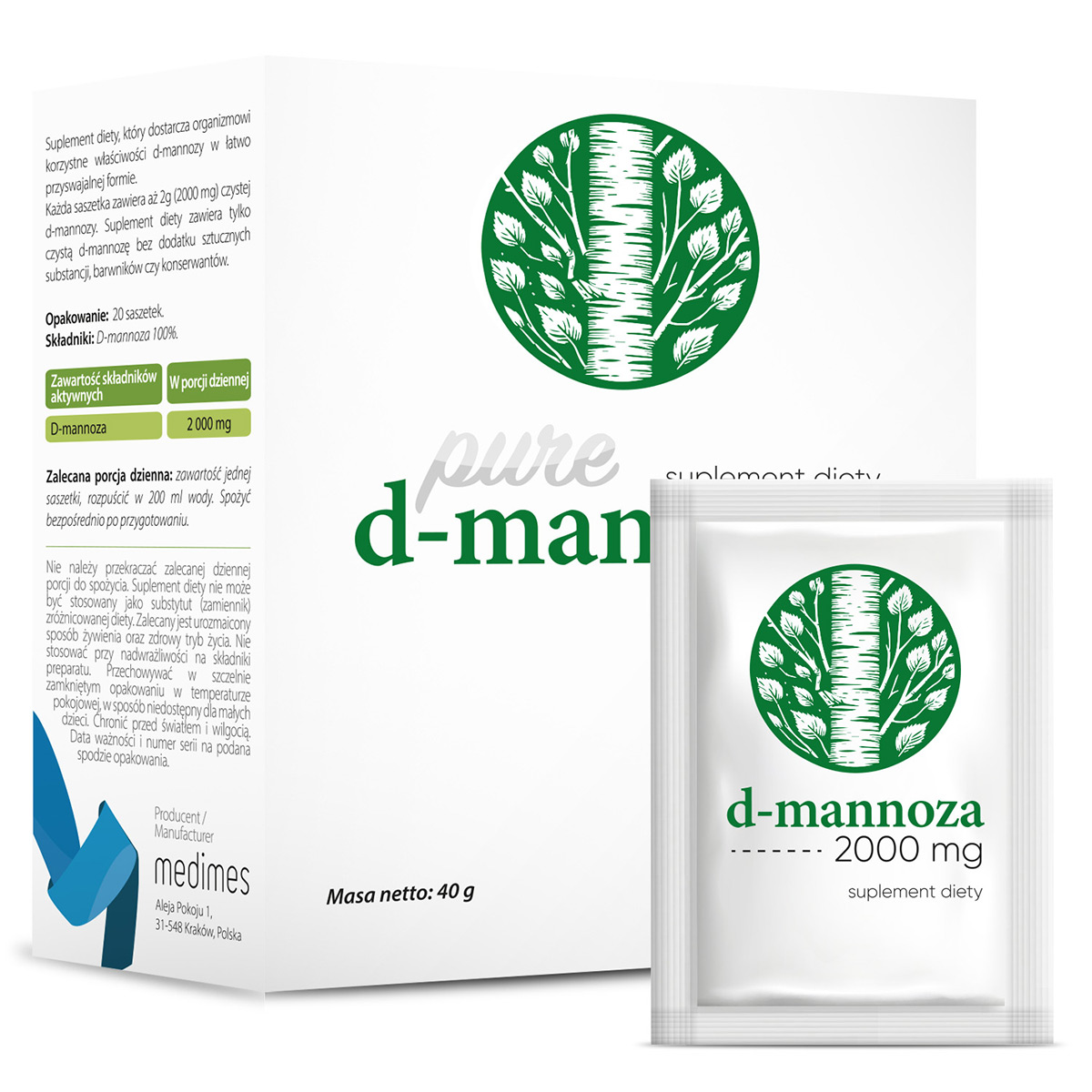 Medimes D-mannoza suplement diety 2000 mg, 20 sasz./1 opak.