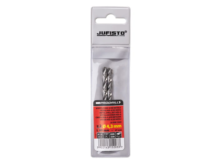 Wiertło do metalu HSS-G 4,3 x 80 mm (2 szt.) JUFISTO