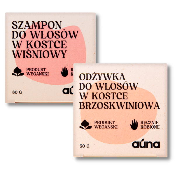 Auna zestaw: szampon czereśniowy w kostce, 80 g + odżywka brzoskwiniowa w kostce 50 g