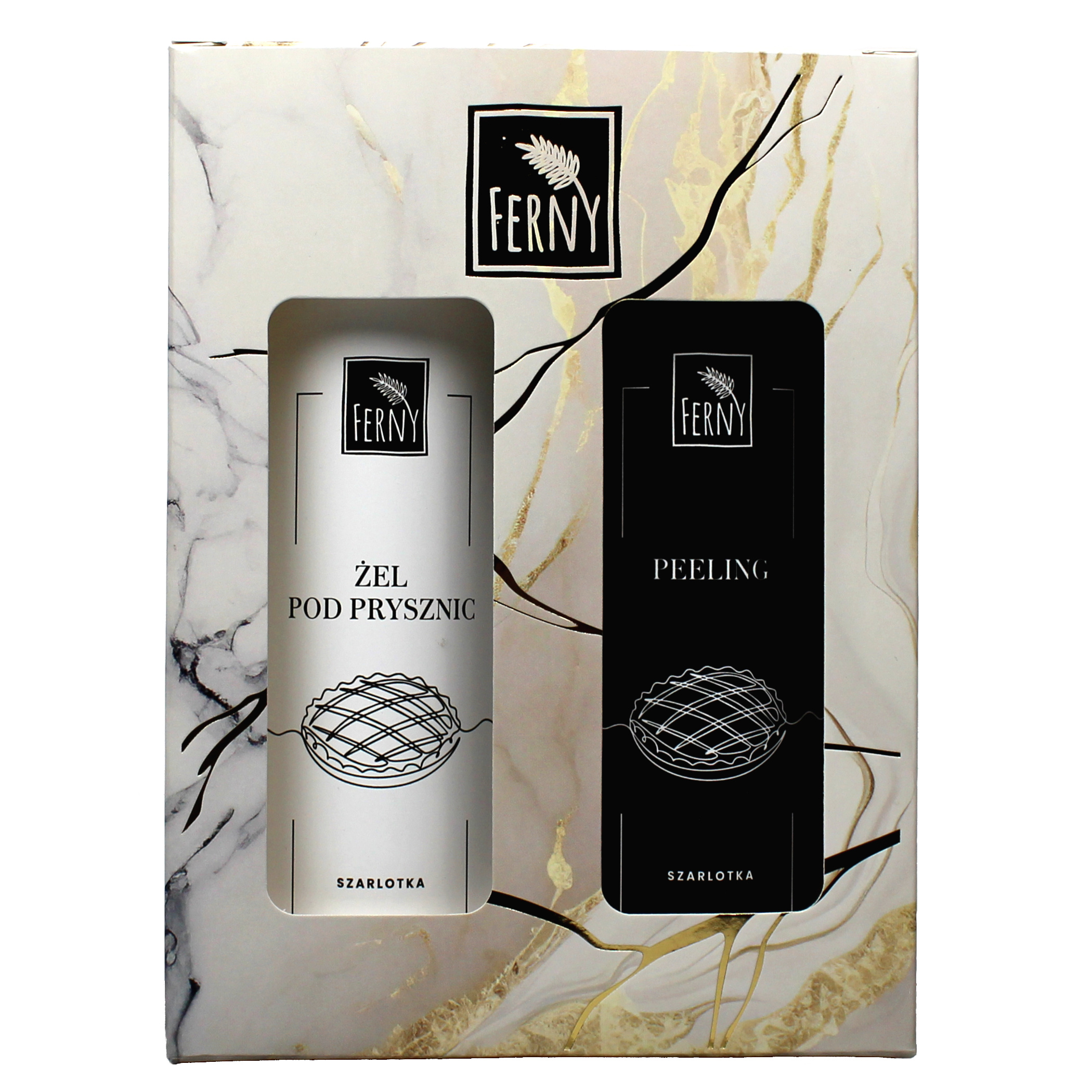 Ferny zestaw prezentowy Szarlotka: żel pod prysznic, 300 ml + peeling do ciała, 300 ml