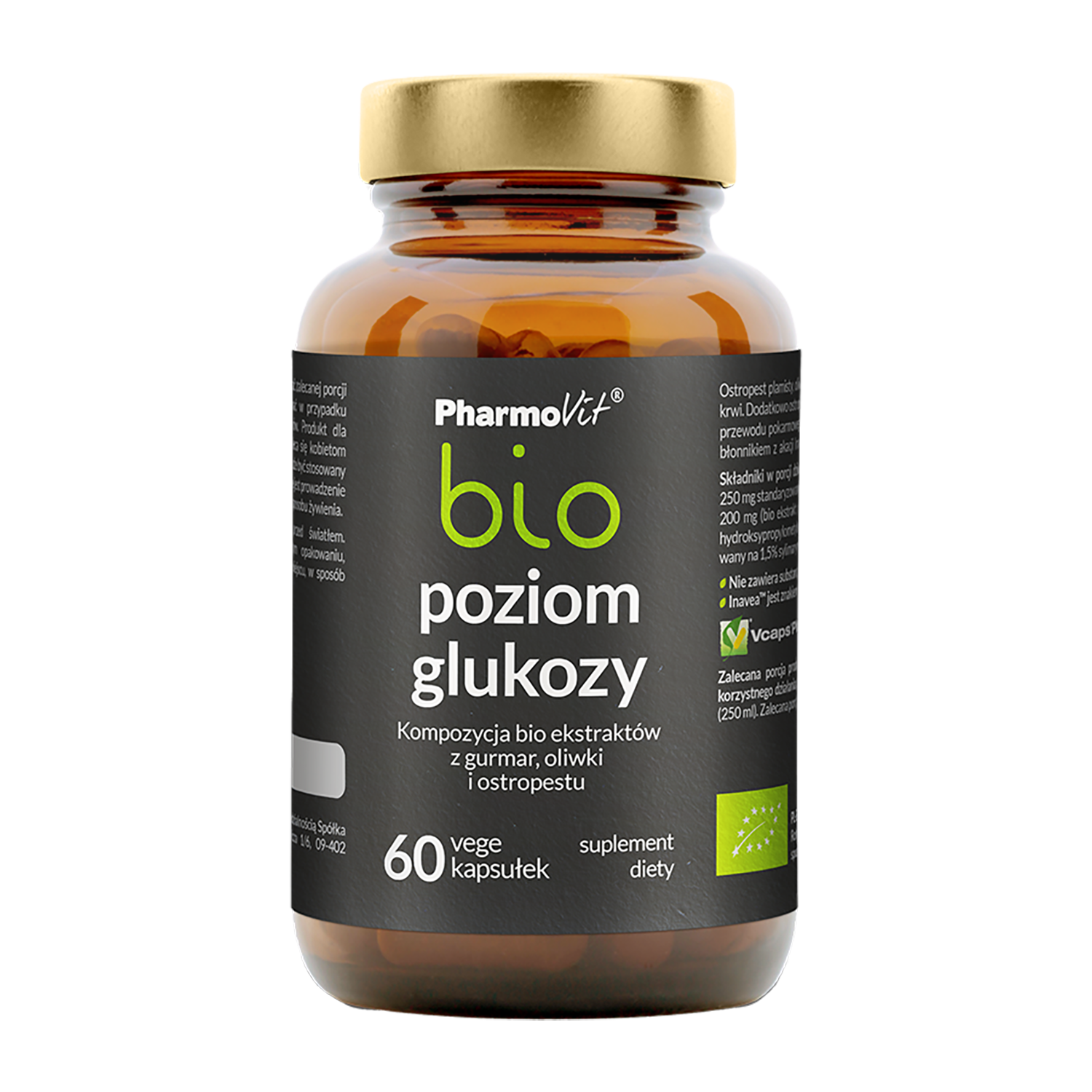 Pharmovit Bio suplement diety odpowiedni dla wegetarian/wegan - Poziom glukozy bio - Kompozycja ekstraktów bio z gurmar, oliwki i ostropestu, 60 ka...