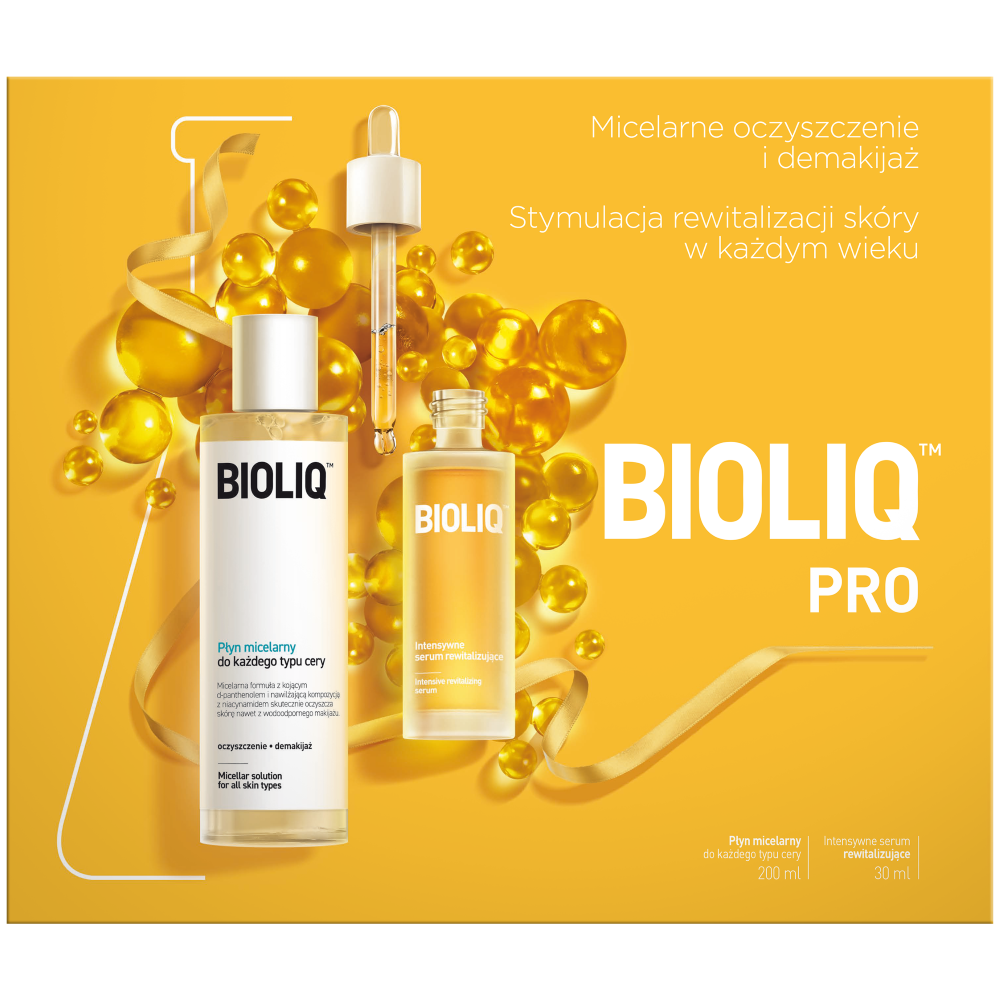 Bioliq Pro zestaw: intensywne serum rewitalizujące do twarzy, 30 ml + płyn micelarny do każdego typu skóry, 200 ml
