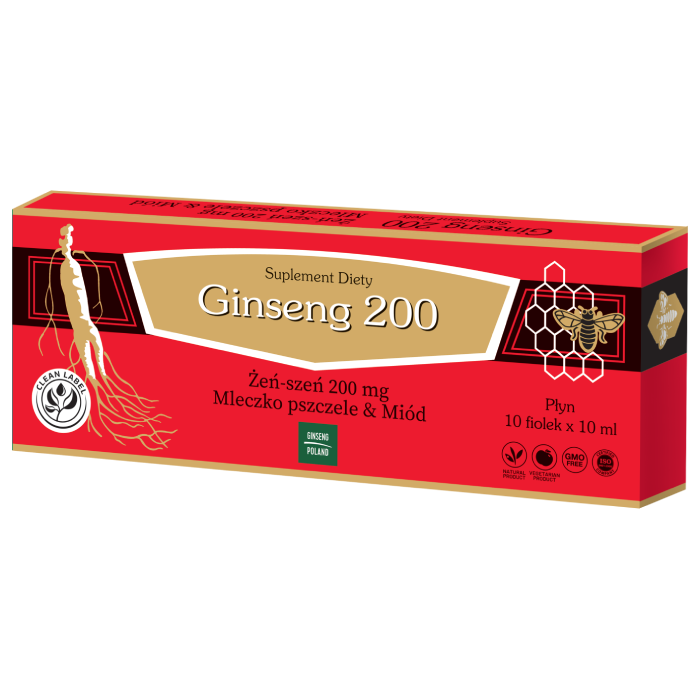 Ginseng suplement diety zeń-szeń 200mg z mleczkiem pszczelim i miodem, 10x10 ml/1 opak.