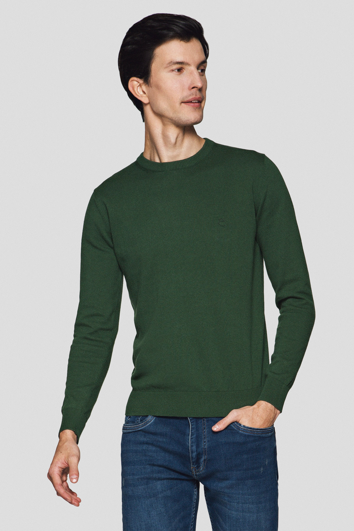 Lancerto Sweter Ciemnozielony Bawełniany Keegan
