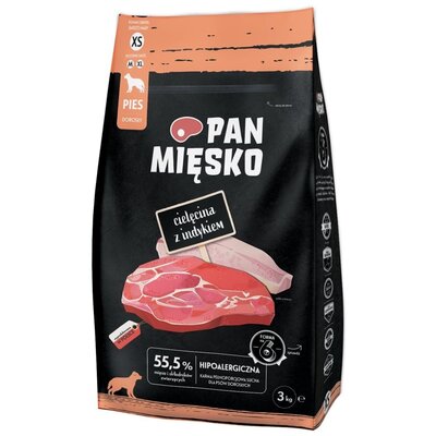 Karma dla psa PAN MIĘSKO Cielęcina z indykiem XS 3 kg