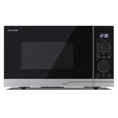 Kuchenka mikrofalowa SHARP YC-PC254AE-S 900W średnica 27 cm pojemność 25L ChildLock EasyClean Weight Defrost Srebrno-czarny