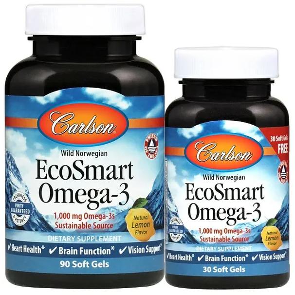 Carlson Labs EcoSmart Omega-3 zestaw: suplement diety, Cytryna, 90 kaps./1 opak. + suplement diety, Cytryna, 30 kaps./1 opak.