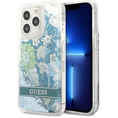 Etui GUESS Flower Liquid Glitter do iPhone 13/13 Pro Zielony
