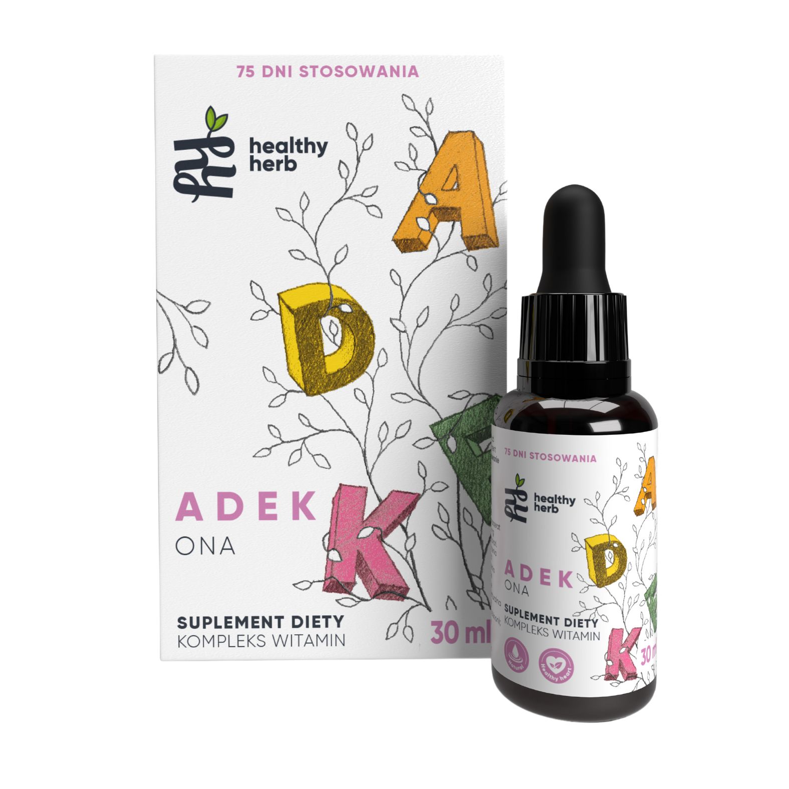 Healthy Herb ADEK ONA suplement diety kompleks witamin A,D,E i K oraz ekstrakty antyoksydacyjne, 30 ml
