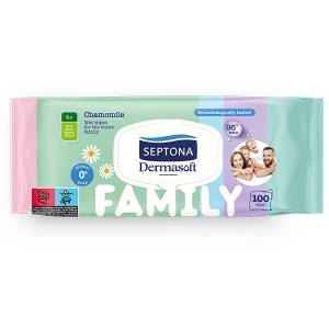 SEPTONA Dermasoft Family nawilżane chusteczki z rumiankiem i aloesem, 100 szt.