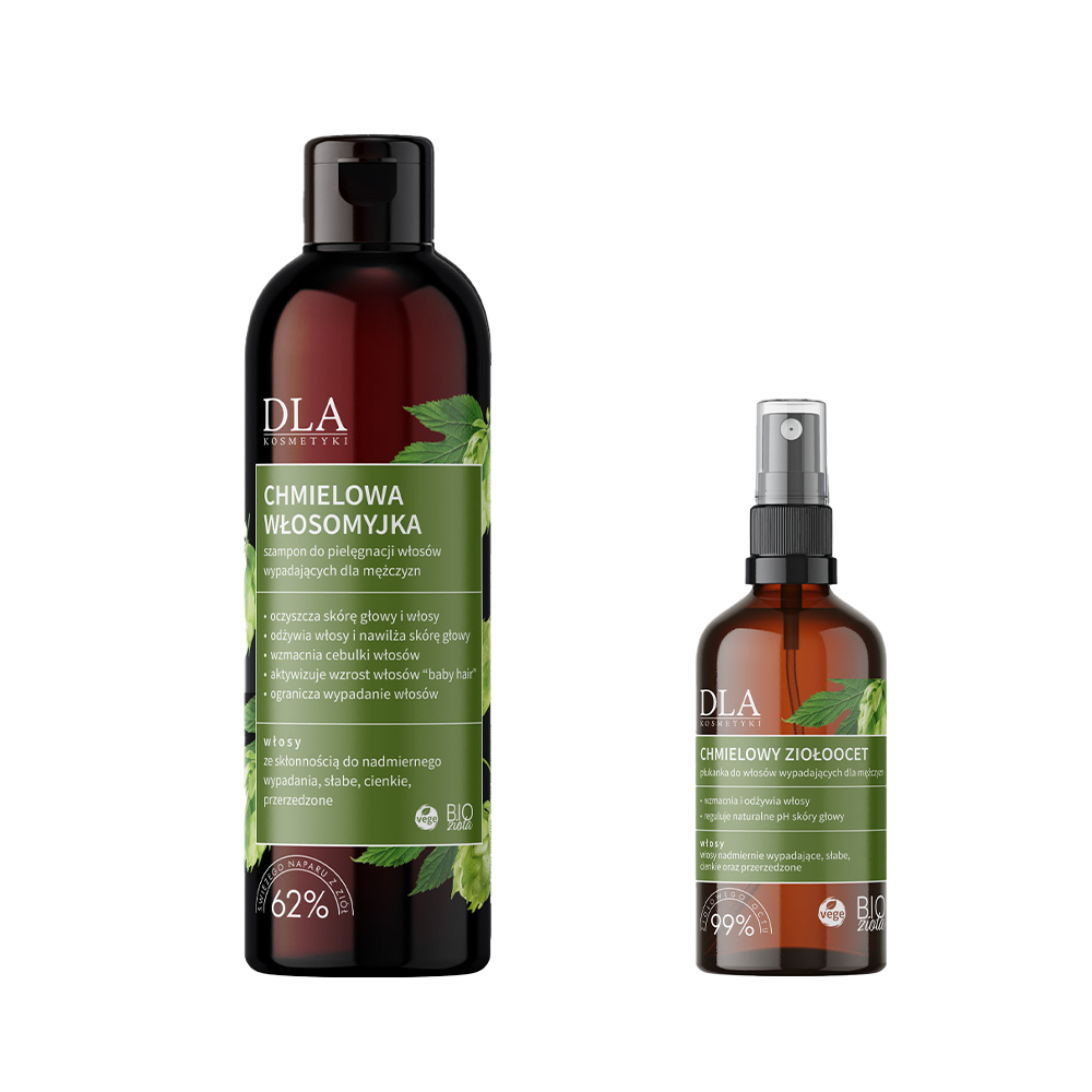 Kosmetyki DLA zestaw dla mężczyzn: chmielowa włosomyjka - szampon do włosów wypadających, 200 g + chmielowy ziołoocet płukanka do włosów do włosów ...
