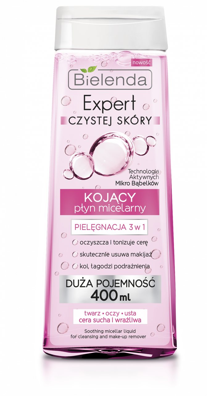 Bielenda Expert Czystej Skóry, płyn micelarny, kojący, 3 w 1, 400 ml