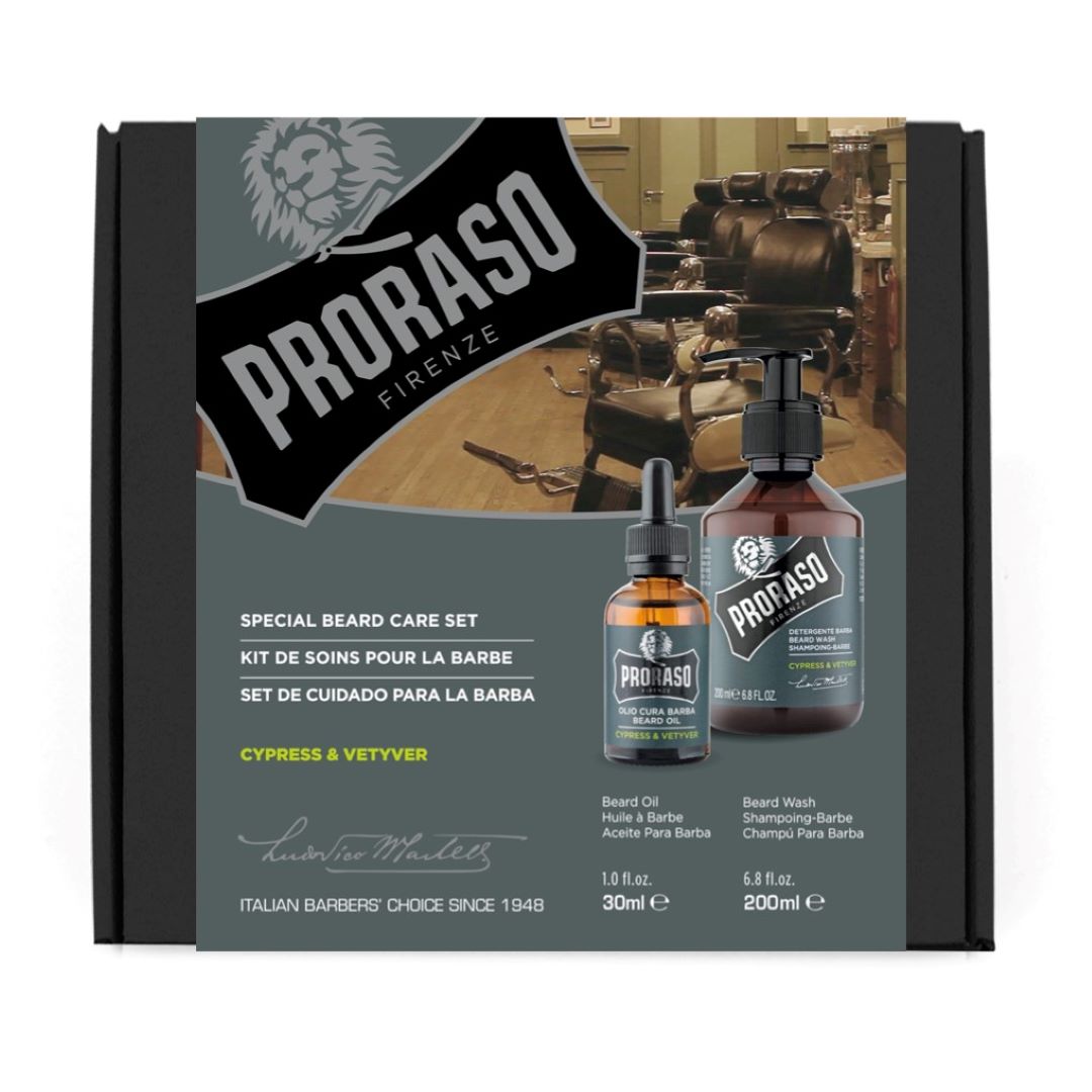 Proraso Duo Pack Beard Cypress and Vetyver zestaw do pielęgnacji brody: olejek, 30 ml + szampon, 200 ml