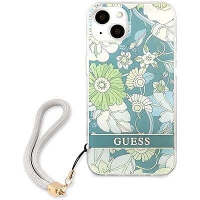 Etui GUESS Flower Strap do Apple iPhone 13 Mini Zielony