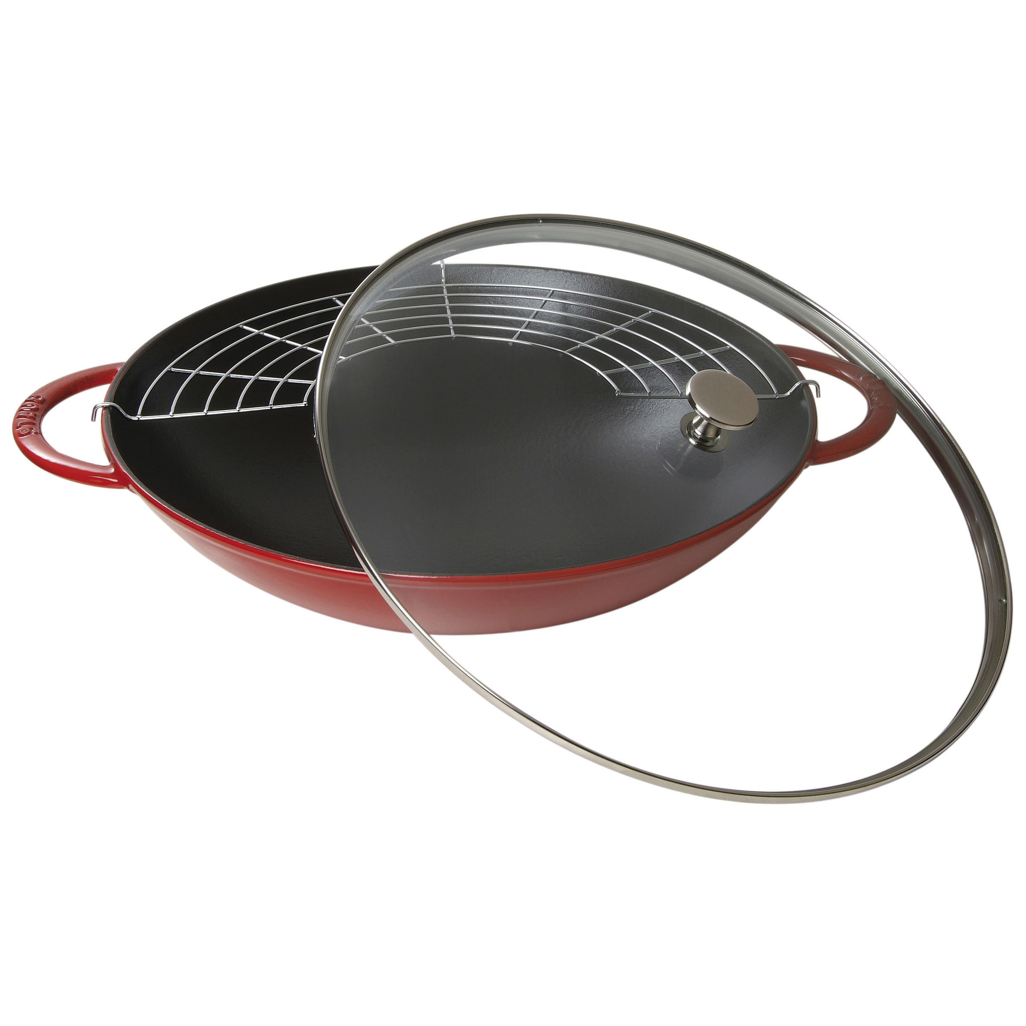 Staub - Wok żeliwny z pokrywką 37 cm czerwony