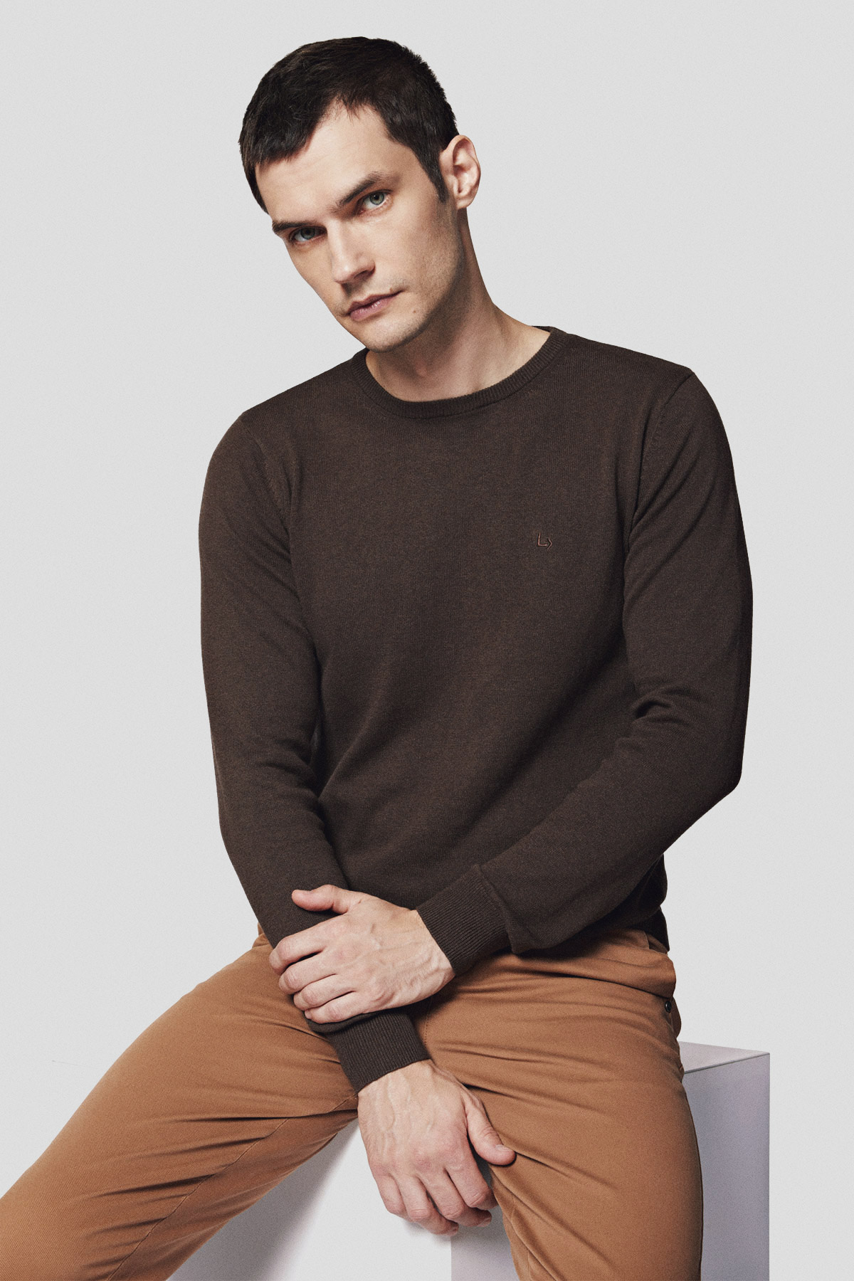 Lancerto Sweter Brązowy z Bawełną Gładki Tony