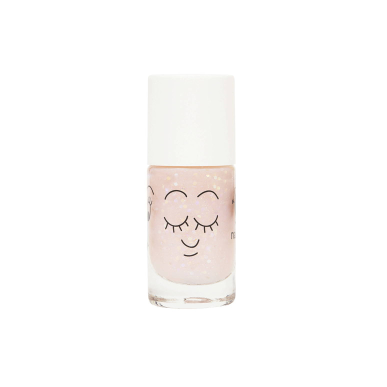 Nailmatic Polly lakier do paznokci dla dzieci z brokatem Przejrzysto-Różowy, 8 ml