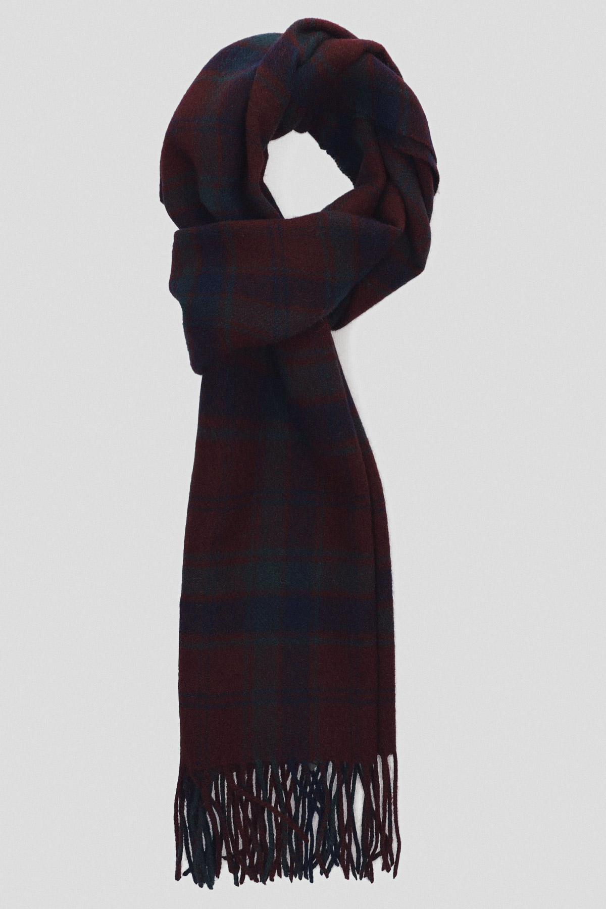 Lancerto Szal Wełniany Bordowo-Granatowy w Kratę