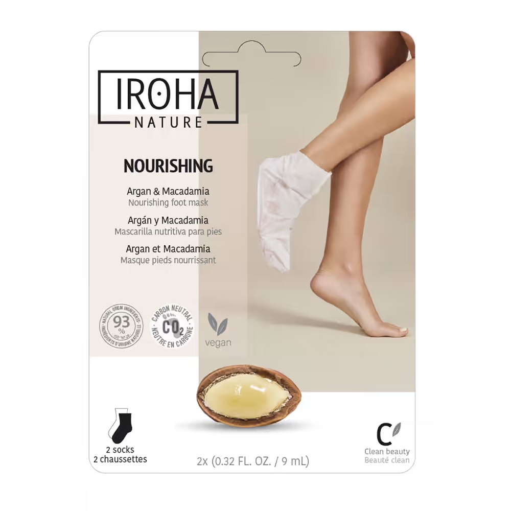 Iroha Nature Nourishing odżywcza maseczka do stóp w formie skarpet Argan & Macadamia, 2x9 ml/1 opak.