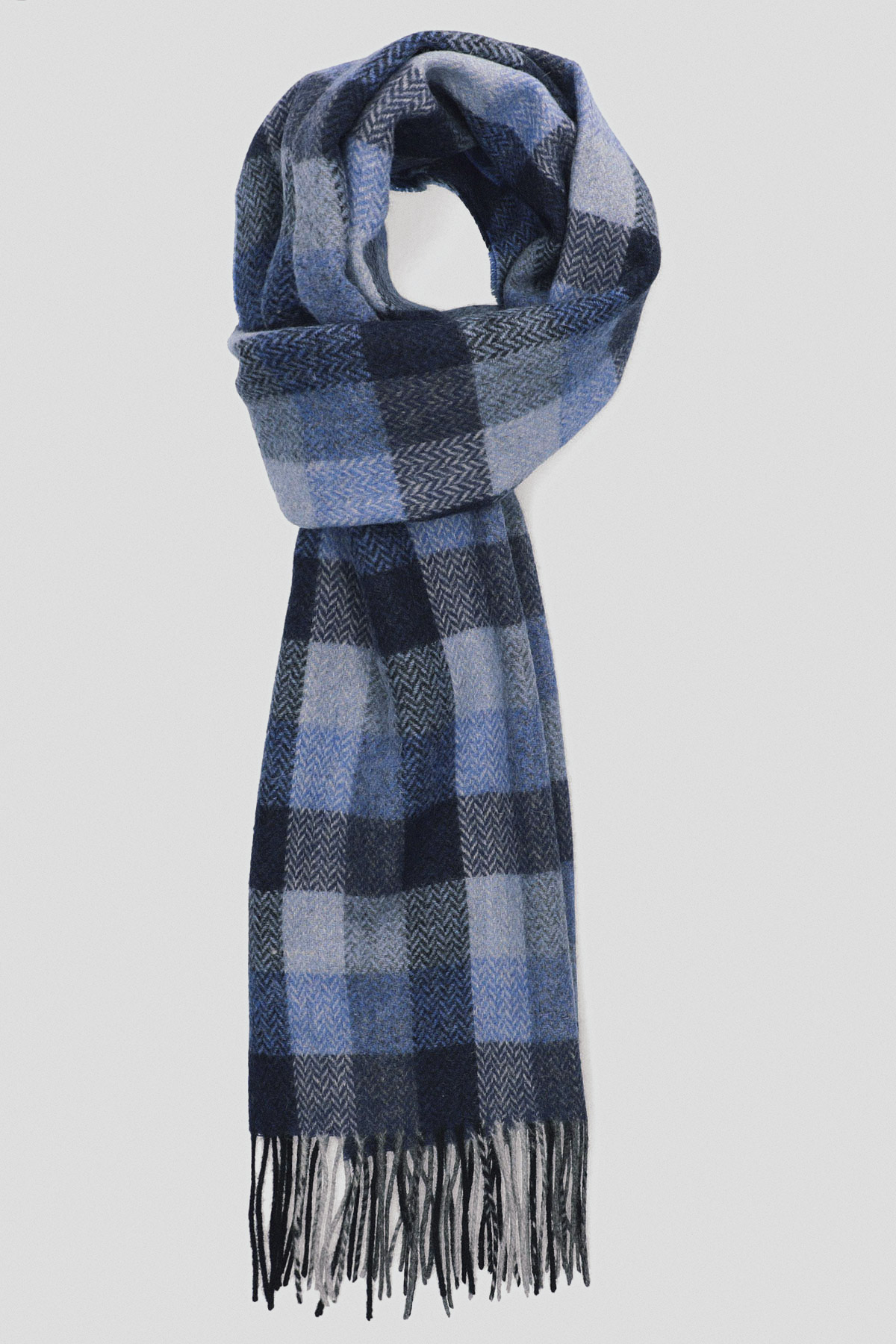 Lancerto Szal Wełniany Granatowo-Niebieski w Kratę