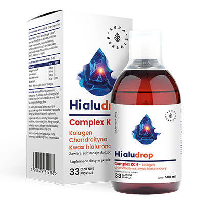 Aura Herbals Hialudrop suplement diety complex KCH - kolagen, chondroityna, kwas hialuronowy w płynie, 500 ml