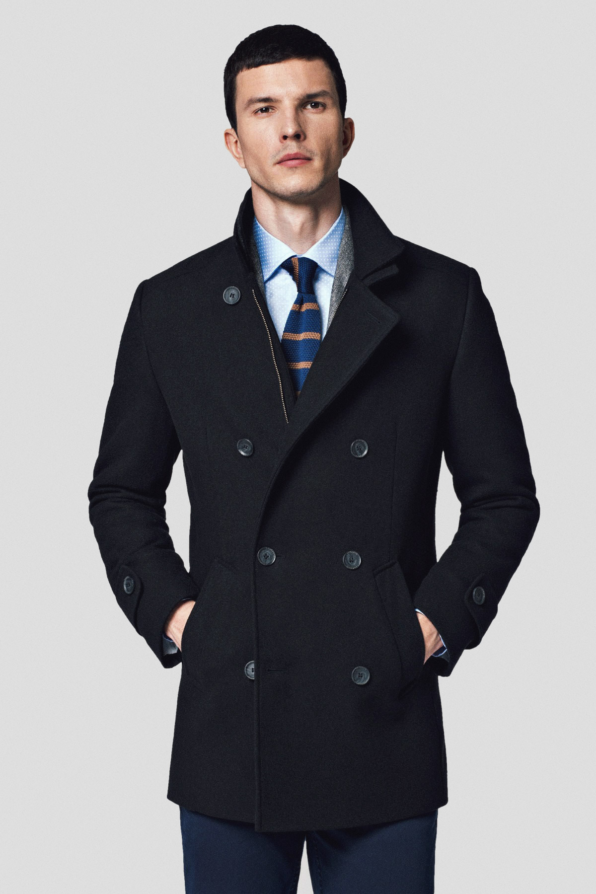 Lancerto Płaszcz Bosmanka Dwurzędowy Czarny z Wełną Embrace