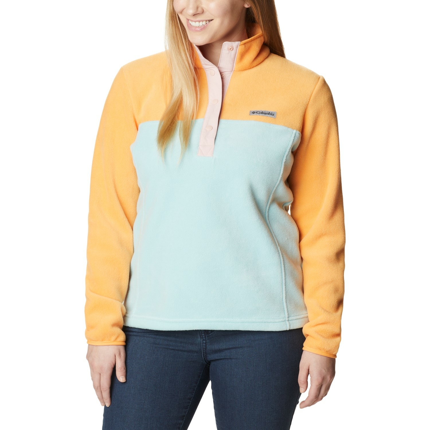Damska bluza polarowa Columbia Benton Springs 1/2 Snap Pullover aqua haze/sunset peach/dusty pink - L