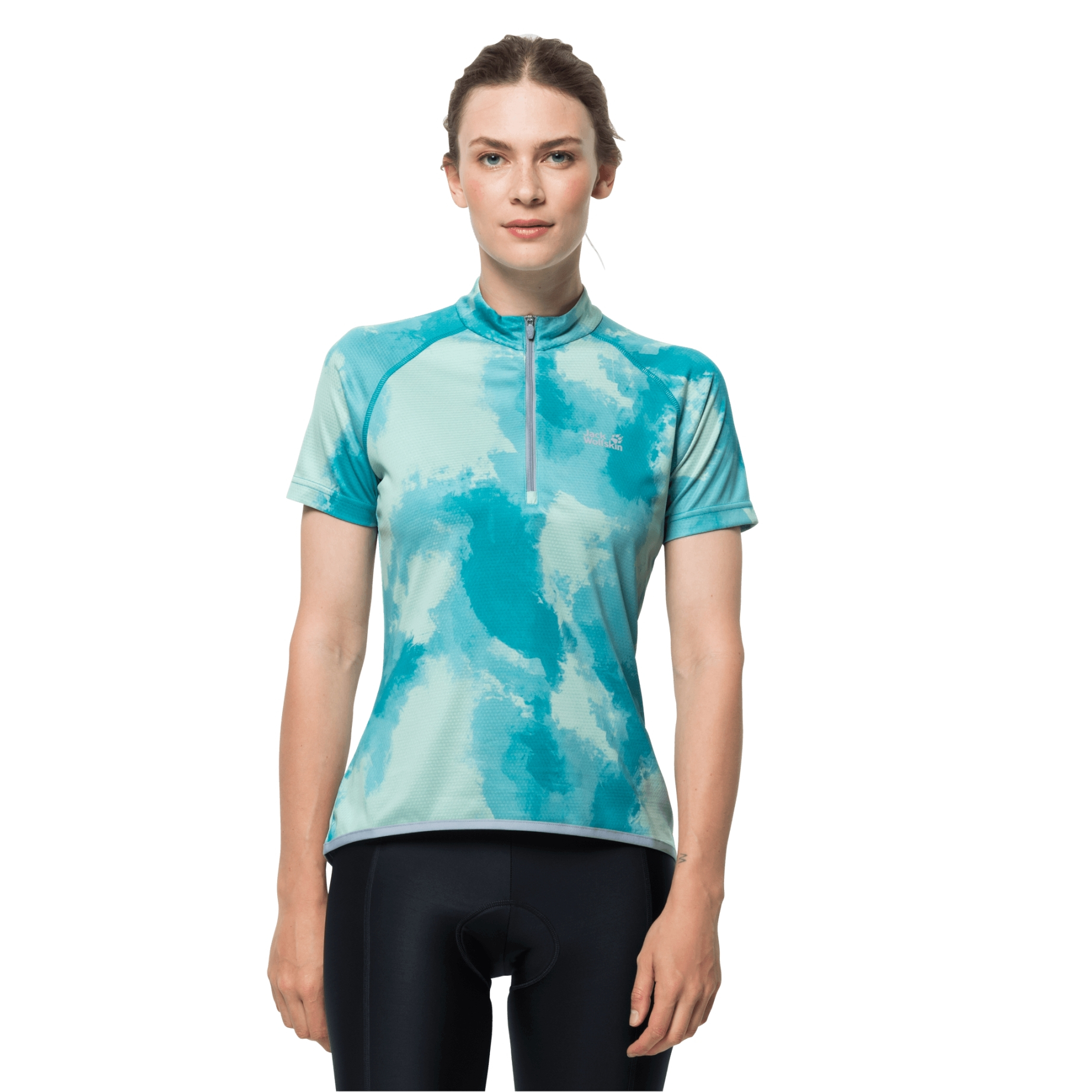 Damska koszulka rowerowa TOURER HALFZIP PRINT T W dark aqua allover - S