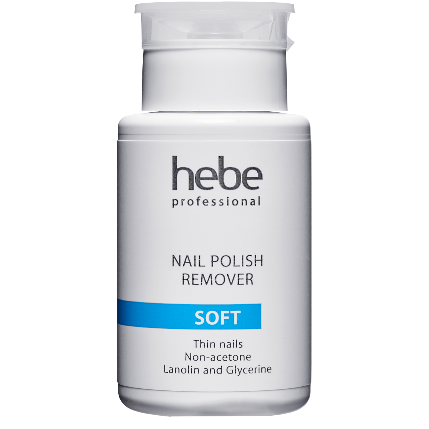 Hebe Professional Nail Polish Remover Soft bezacetonowy zmywacz do paznokci naturalnych i sztucznych z pompką, 150 ml