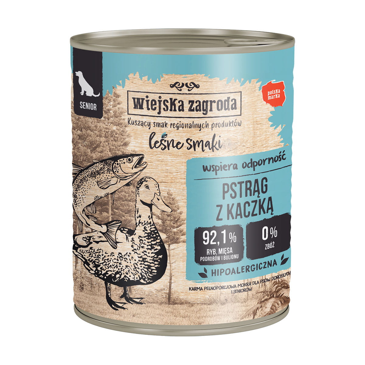 Wiejska Zagroda Karma dla psów seniorów leśne smaki pstrąg z kaczką 800g