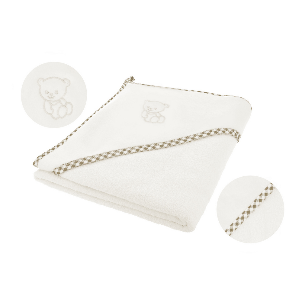 Bocioland okrycie kąpielowe z kapturkiem 100x100 cm ecru bawełniane, 1 szt.